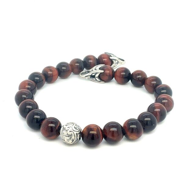 David Yurman Tiger Eye Carved Ball Bracelet 8" 8 mm Sterling Silver Estate DY565 - Picture 1 of 7